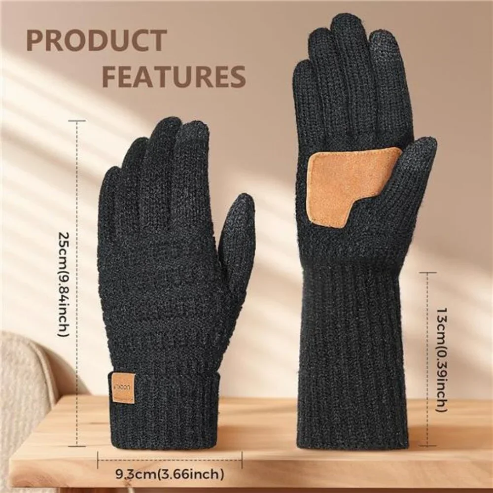 2 Pairs, Women's Gloves Touchscreen Alpaca Wool Knit Gloves